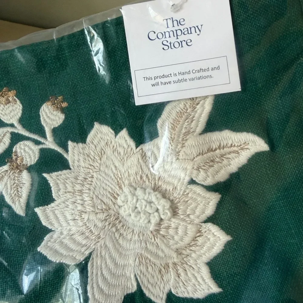 Company Store Legends Luxury Embroidered Holiday Bird Green Lumbar Pillow 12x21